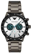 Emporio Armani Renato Chronograph Silver Dial Black Leather Strap Watch for Men - AR11473
